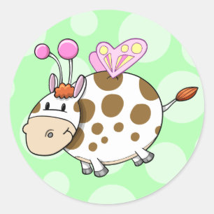 かわいい妖精の牛のステッカー ラウンドシール
