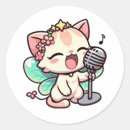 かわいい妖精の猫の歌 ラウンドシール
