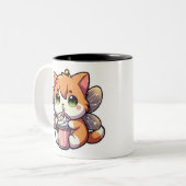 かわいい妖精の猫ミルクシェイクを飲む ツートーンマグカップ (正面左)