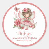 かわいい妖精の花の女の子の誕生日  ラウンドシール (正面)