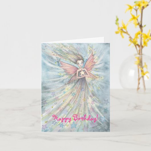 かわいい妖精の誕生日カード カード (黄色い花)