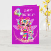 かわいい妖精の誕生日レインボーアニメ魔法 カード (黄色い花)