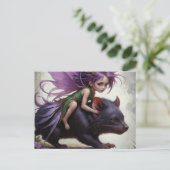 かわいい妖精はタスマニアの悪魔のファンタジーアートに乗る ポストカード (スタンド正面)