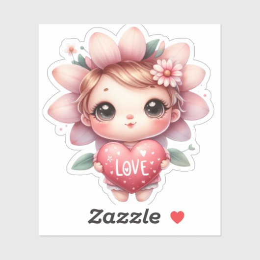 かわいい妖精ピンク赤いハートラブバレンタインデー シール (シート)