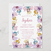 かわいい妖精ファーストピンクの水のカラー誕生日 招待状 (正面)