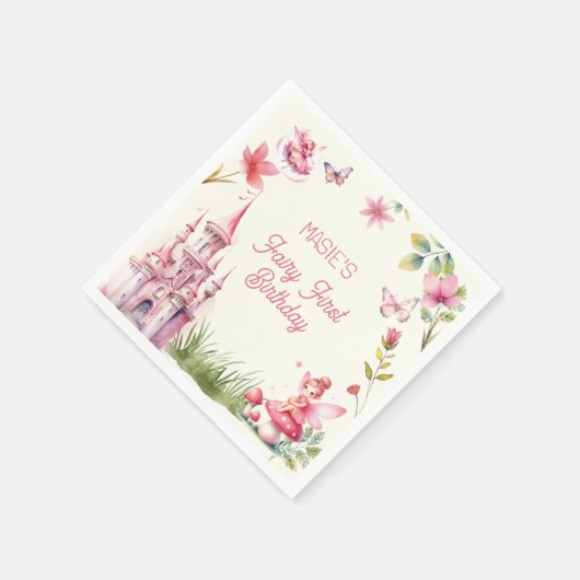 かわいい妖精ファーストワイルドフラワー誕生日 スタンダードカクテルナプキン (角)