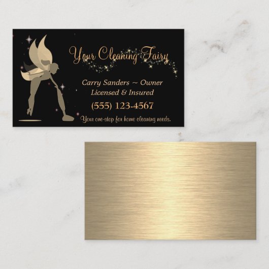 かわいい妖精ブラックスパークルハウスクリーニングサービス 名刺 (正面/裏面)