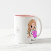 かわいい妖精プリンセスとデイジー花 ツートーンマグカップ (正面右)