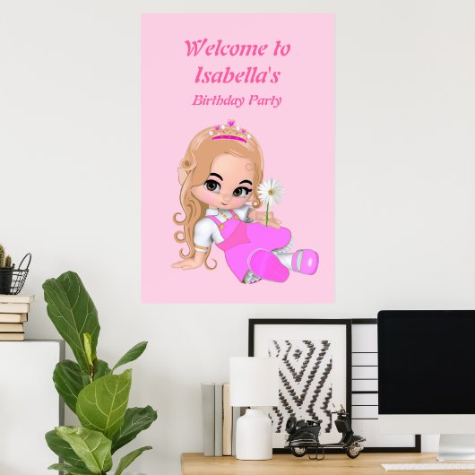 かわいい妖精プリンセスピンクガールズバースデーパーティー ポスター (ホームオフィス)