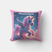 かわいい妖精ベビーユニコーンピンクきらめくファンタジー クッション (正面)