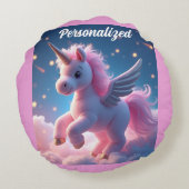 かわいい妖精ベビーユニコーンピンクきらめくファンタジー ラウンドクッション (裏面)