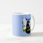 かわいい妖精猫 黒猫 幻想的な青いコンピュータ コーヒーマグカップ (正面右)