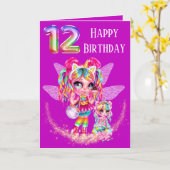 かわいい妖精12歳の誕生日レインボーアニメ魔法 カード (黄色い花)