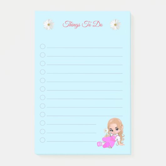 かわいい妖精&デイジーの花オンライトブルー ポストイット (正面)