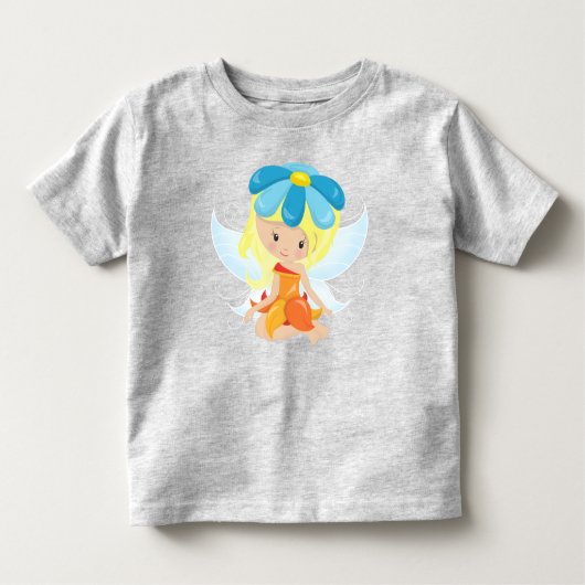 かわいい妖精、魔法妖精、金髪、花 トドラーTシャツ (正面)