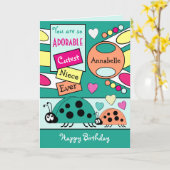 かわいい姪っ子ラディバグ特製ガールグリーンオレンジ カード (黄色い花)