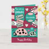 かわいい姪っ子ラディバグ特製ガールグリーンピンク カード (黄色い花)