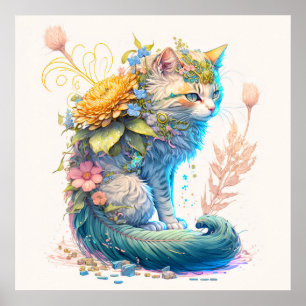 かわいい威厳のあるキティ猫イラストレーション ポスター