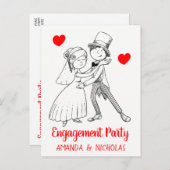 かわいい婚約パーティマン結婚ガの新郎 インビテーションポストカード (正面/裏面)