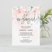 かわいい婚約パーティー ブルッシュピンク 花 招待状 (スタンド正面)