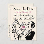 かわいい婚約&日付はがき保存 インビテーションポストカード (正面/裏面)