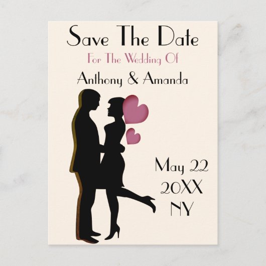 かわいい婚約&日付はがき保存 インビテーションポストカード (正面)