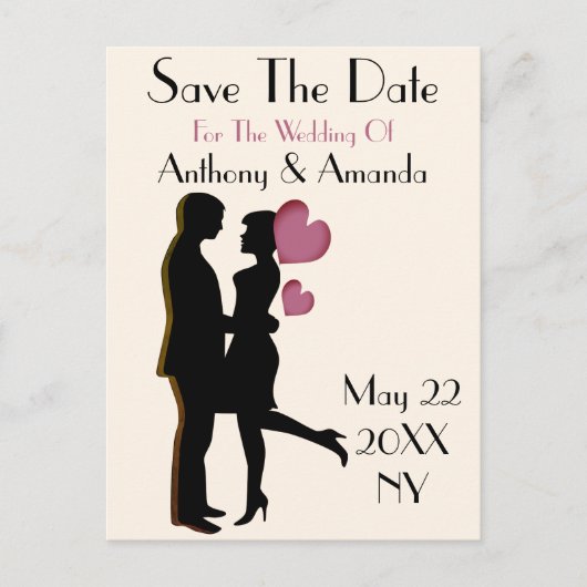 かわいい婚約&日付はがき保存 インビテーションポストカード (正面)