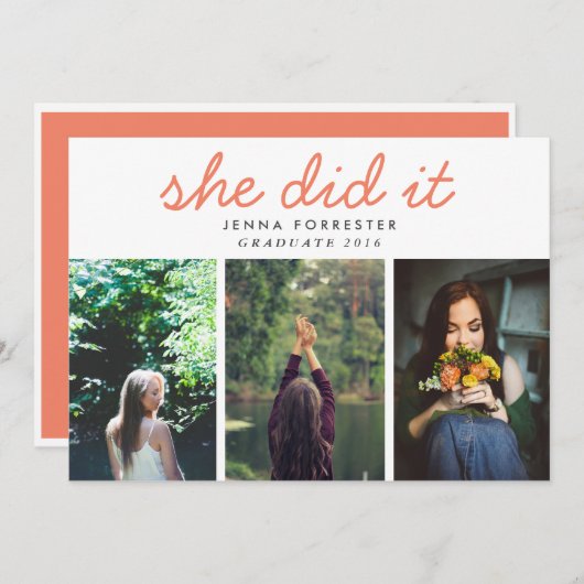 かわいい子が描いた写真3枚サンゴ 招待状 (正面/裏面)