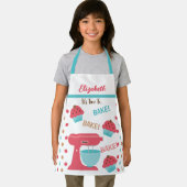 かわいい子たちピンク色のティール(緑がかった色)を焼く時間カスタム エプロン (インサイチュ)