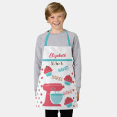 かわいい子たちピンク色のティール(緑がかった色)を焼く時間カスタム エプロン (着用した状態)