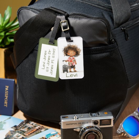 かわいい子とスーツケースの子ども ラゲッジタグ (正面&裏面)