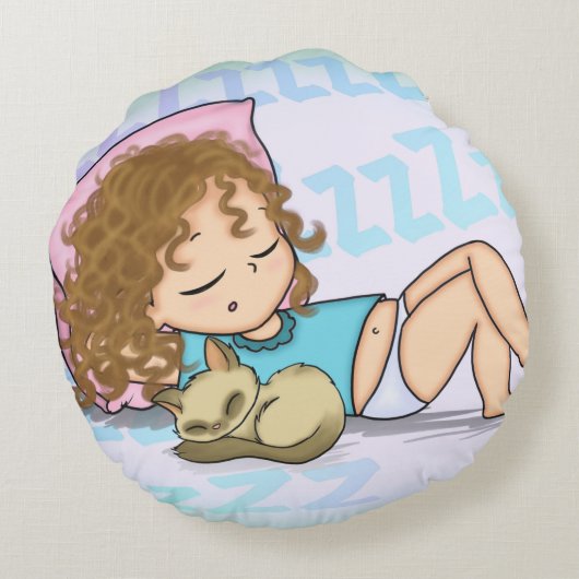 かわいい子と子猫 ラウンドクッション (裏面)