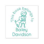 かわいい子と犬の名前の子供の図書館スタンプ セルフインキングスタンプ (デザイン)