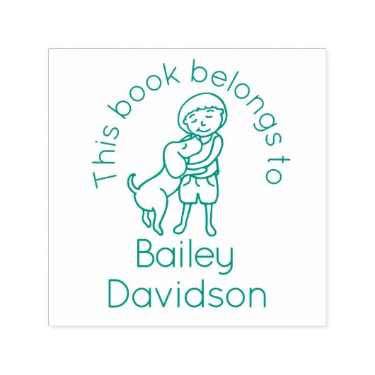 かわいい子と犬の名前の子供の図書館スタンプ セルフインキングスタンプ (デザイン)