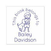 かわいい子と犬の名前の子供の図書館スタンプ セルフインキングスタンプ (デザイン)