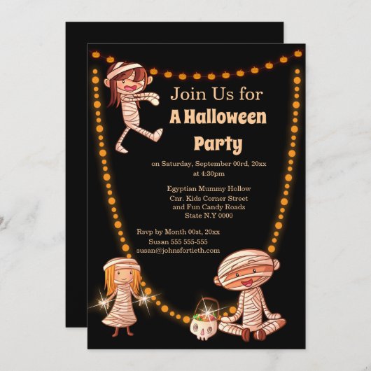 かわいい子どもが包帯の仮装をする 招待状 (正面/裏面)