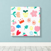 かわいい子どもじみた花とフルーツ キャンバスプリント (インサイチュ (ウッドフロア))