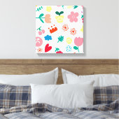 かわいい子どもじみた花とフルーツ キャンバスプリント (インサイチュ (寝室))