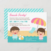かわいい子どもたちがビーチ誕生パーティー 招待状 (正面/裏面)