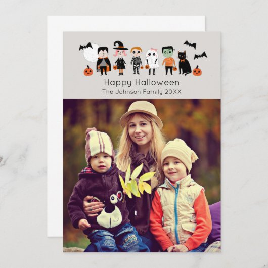 かわいい子どもたちのハロウィーンフォトカード 招待状 (正面/裏面)
