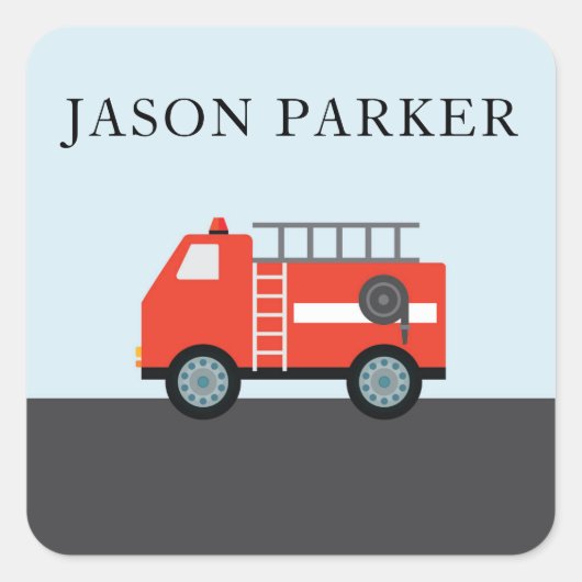 かわいい子どもたちの消防車のステッカー スクエアシール (正面)