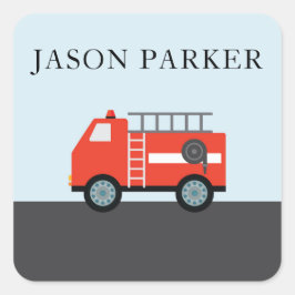 かわいい子どもたちの消防車のステッカー スクエアシール