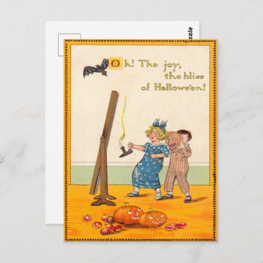かわいい子どもたちハロウィーンのカボチャのちょうちん ポストカード (正面/裏面)