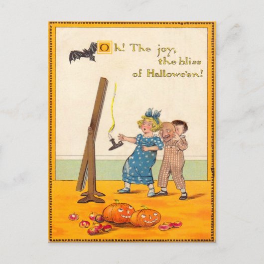 かわいい子どもたちハロウィーンのカボチャのちょうちん ポストカード (正面)