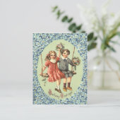 かわいい子どもたちブーケ花を振る ポストカード (スタンド正面)