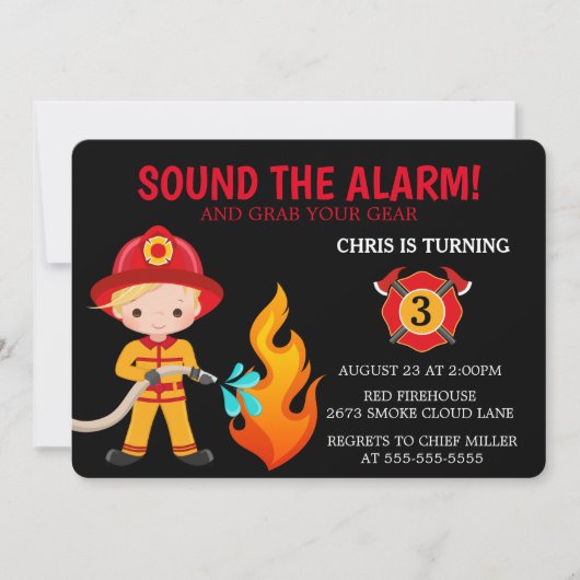 かわいい子どもたち消防士招待状 招待状 (正面)