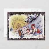 かわいい子どもたち雪の日そり ポストカード (正面/裏面)