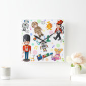 かわいい子どものおもちゃ漫画 スクエア壁時計 (ホーム)