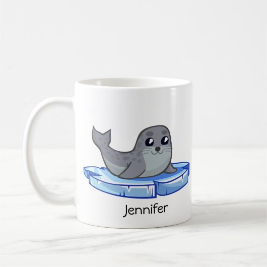 かわいい子どものアシカの漫画の子供 コーヒーマグカップ (左)