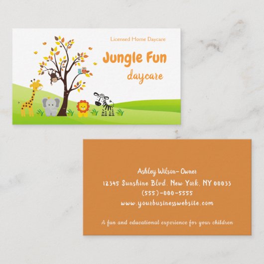 かわいい子どもの保育所サファリ動物 名刺 (正面/裏面)